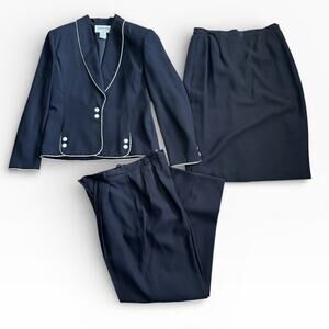 Vintage Adolfo Atelier Blazer Skirt Pants Suit Set Size 12 USA Made 3 Pieces